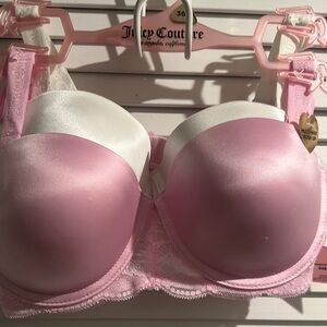 Juicy Couture Pink and White Lace Bra with multi way push up (2) bra set.